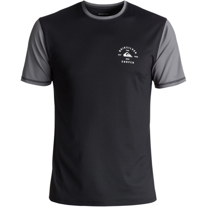 流行り の ブランド  Blocked Color Quiksilver Short BLACK Tee Surf Sleeve トップス